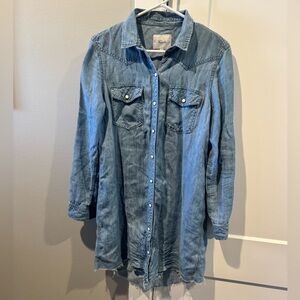 Rails Women’s  Light Blue Denim Shirt Dress with Frayed Hem
